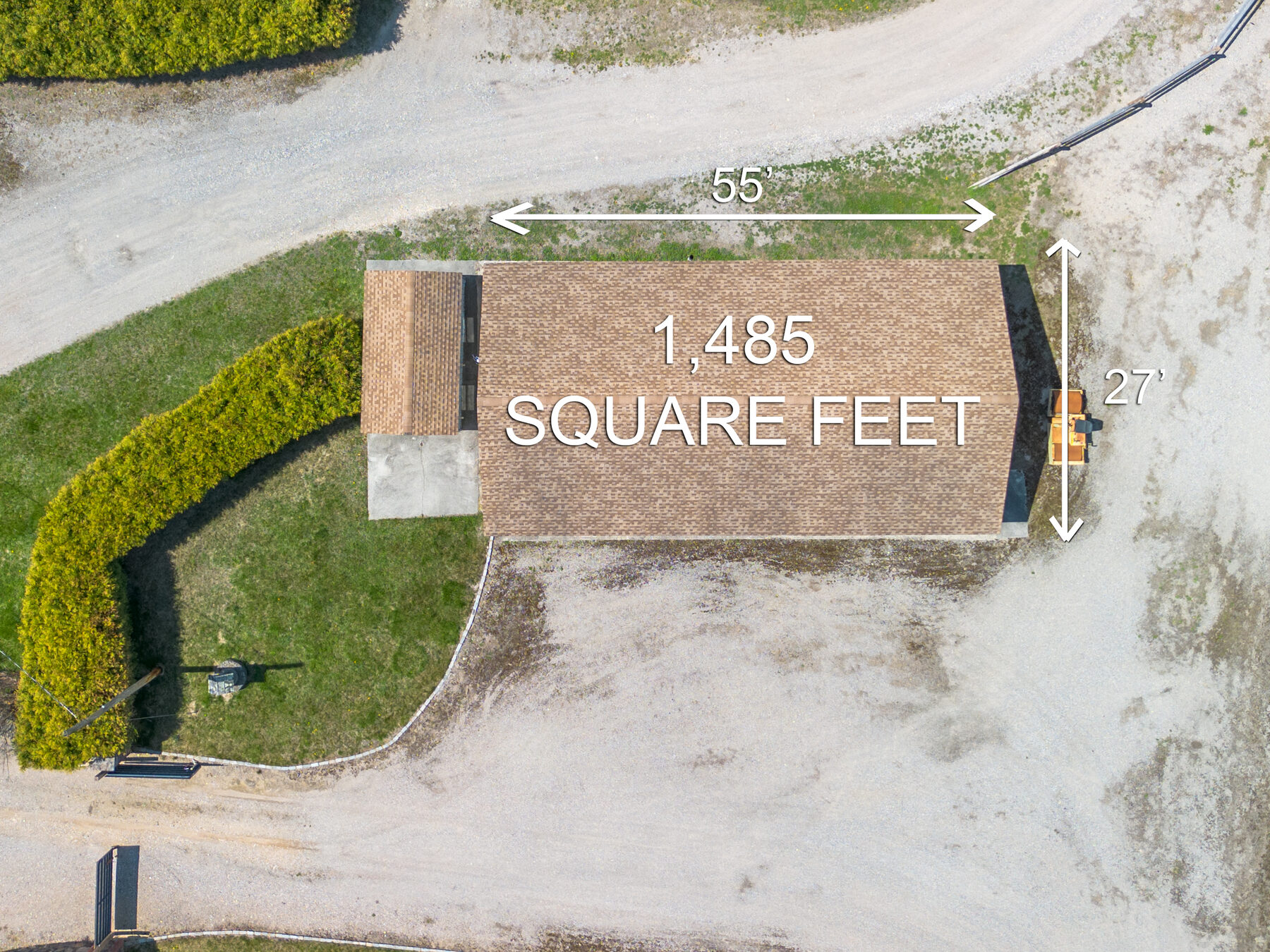 Building 1 from above, labeled 55' × 27'