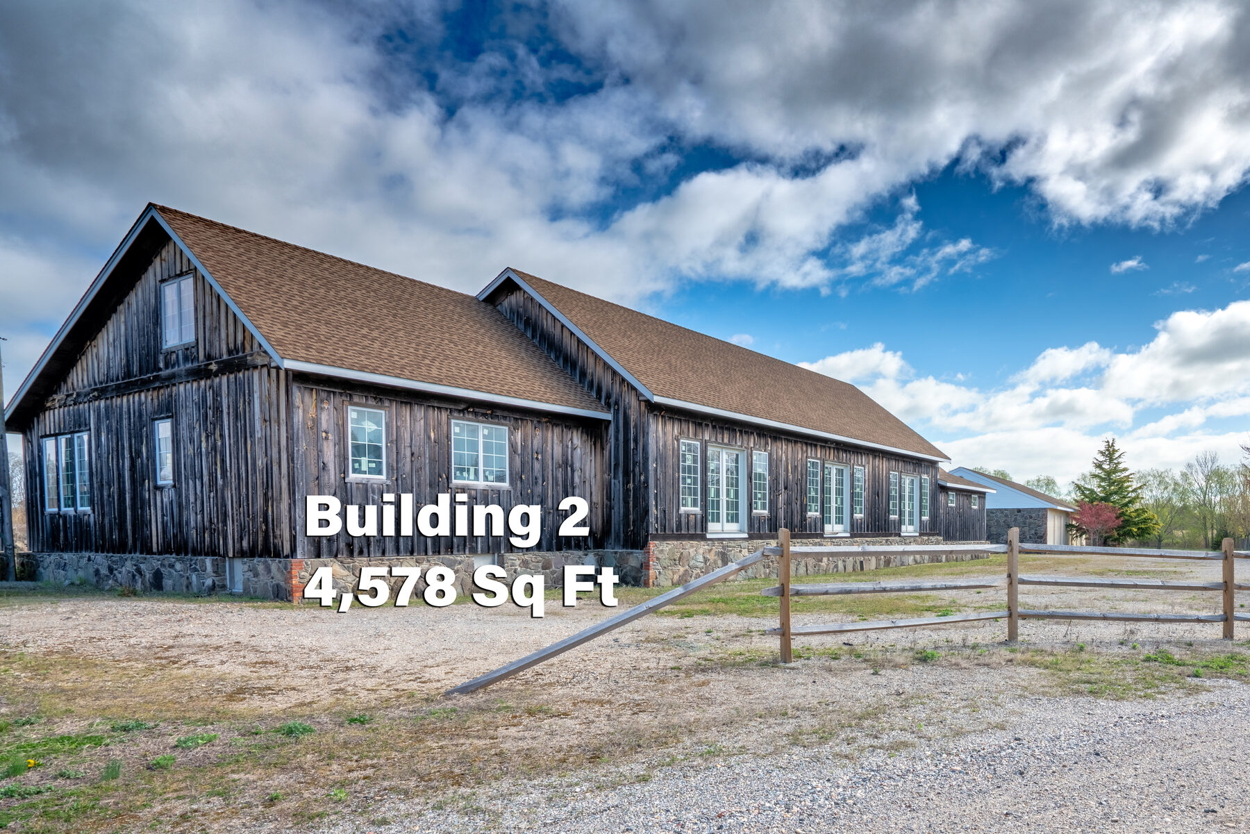 Building 2 exterior, labeled 4,578 sq ft multi-use barn