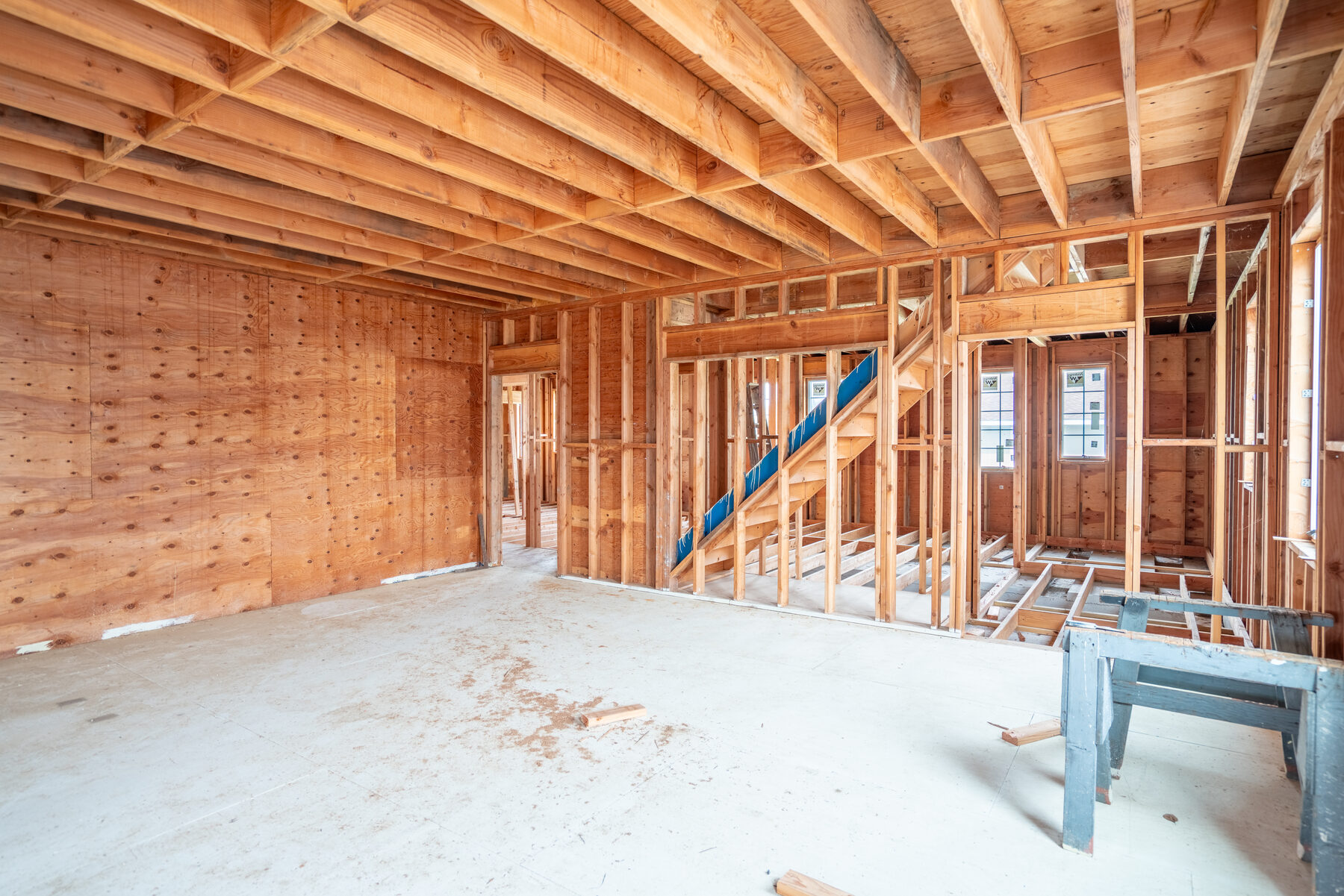 The full-width second-floor loft showing the timber roof structure