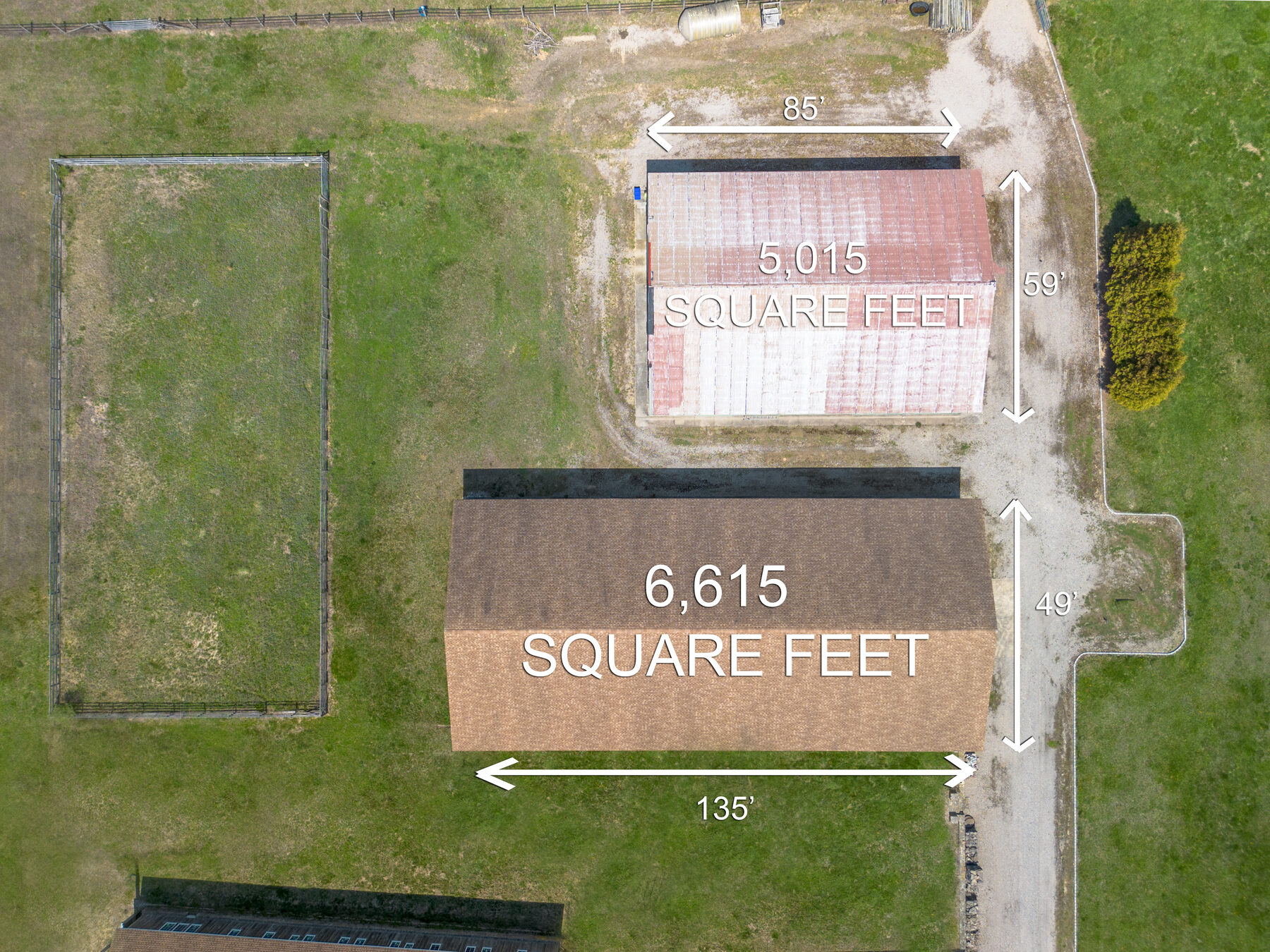Building 5 from above, labeled 6,615 sq ft riding arena
