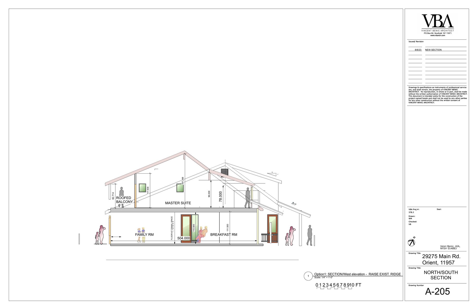 North-south cross section showing master suite, great room, and breakfast room